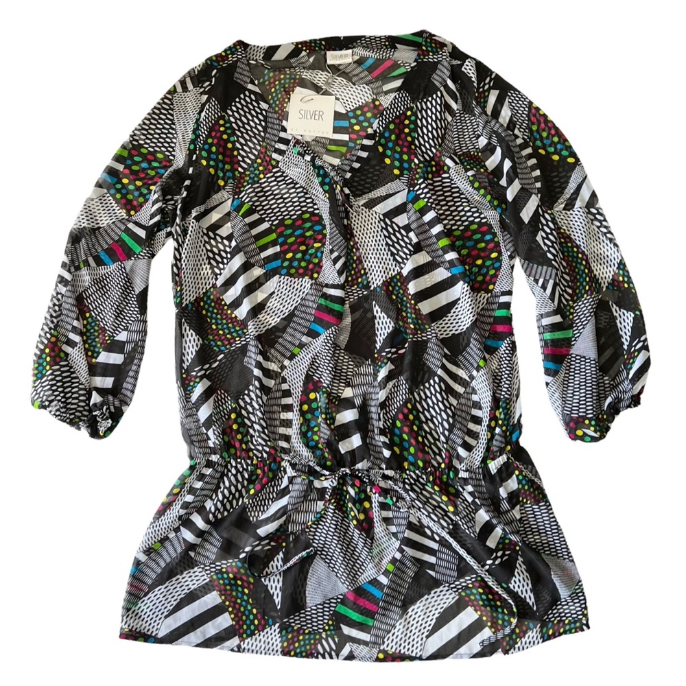Gottex Silver Sheer Multicolor Geometric Swim Cover | L NWT